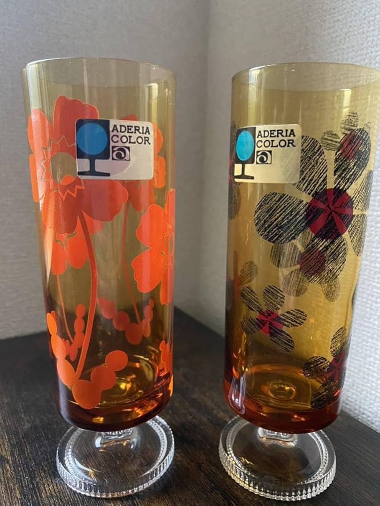 昭和 レトロ アデリア グラス 花柄 水仙 ADERIA アンバー 当時物 昭和 レトロ アデリア グラス 花柄 水仙 ADERIA アンバー 当時物
